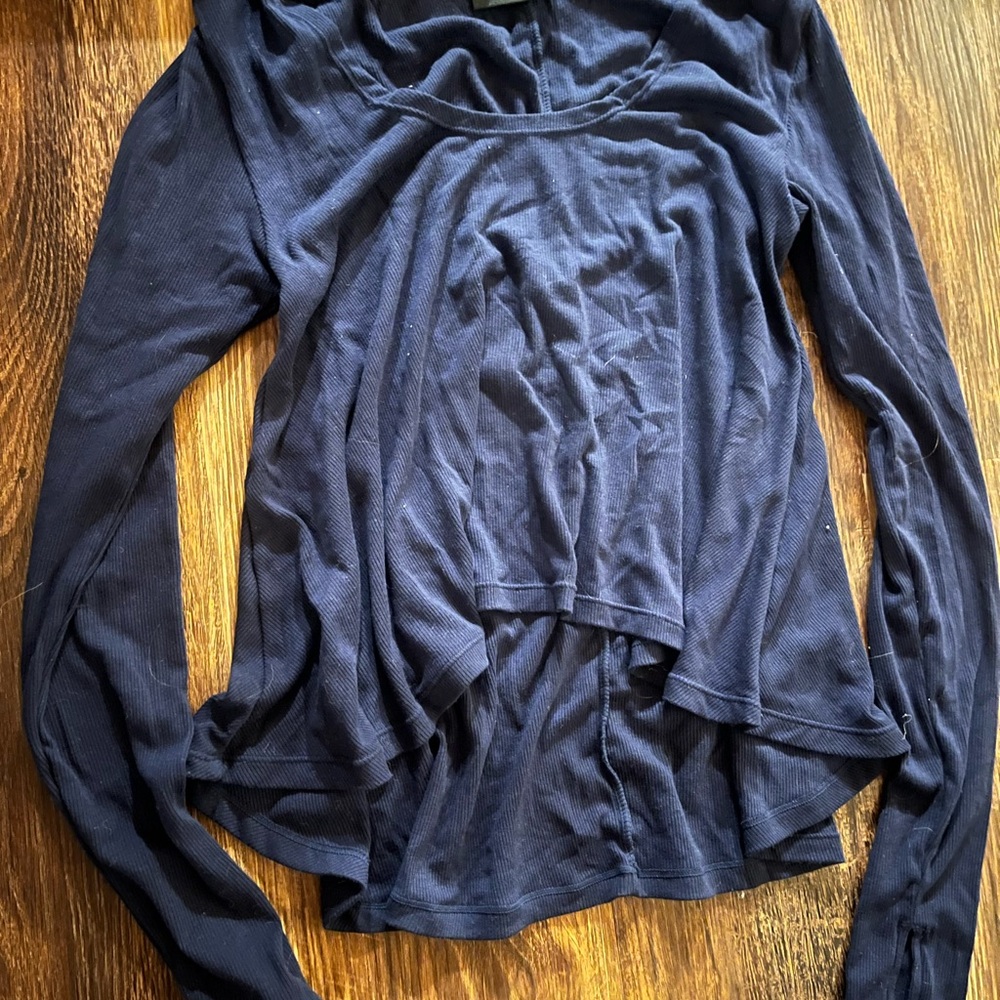 POPFLEX Navy Draped Long-Sleeve Top